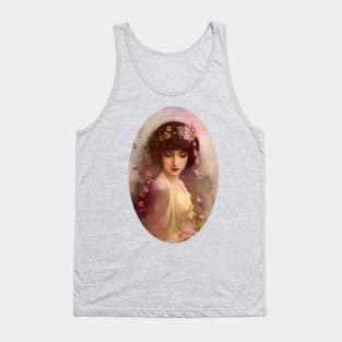 Vintage Style Portrait of Beautiful Woman with Flowers Tank Top